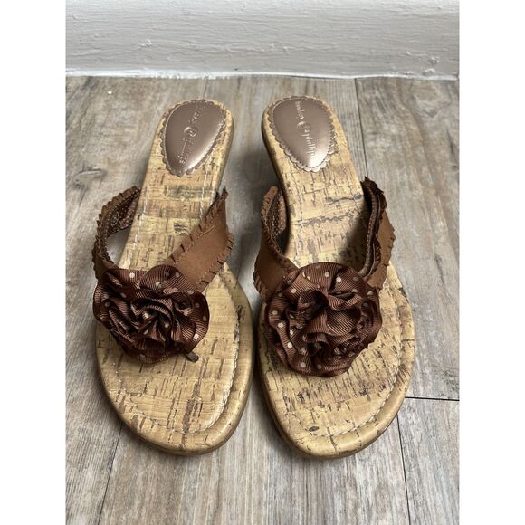 Lindsay Phillips Kitten Heel Size 8 Brown Y2K SwitchFlops Floral - Picture 1 of 12